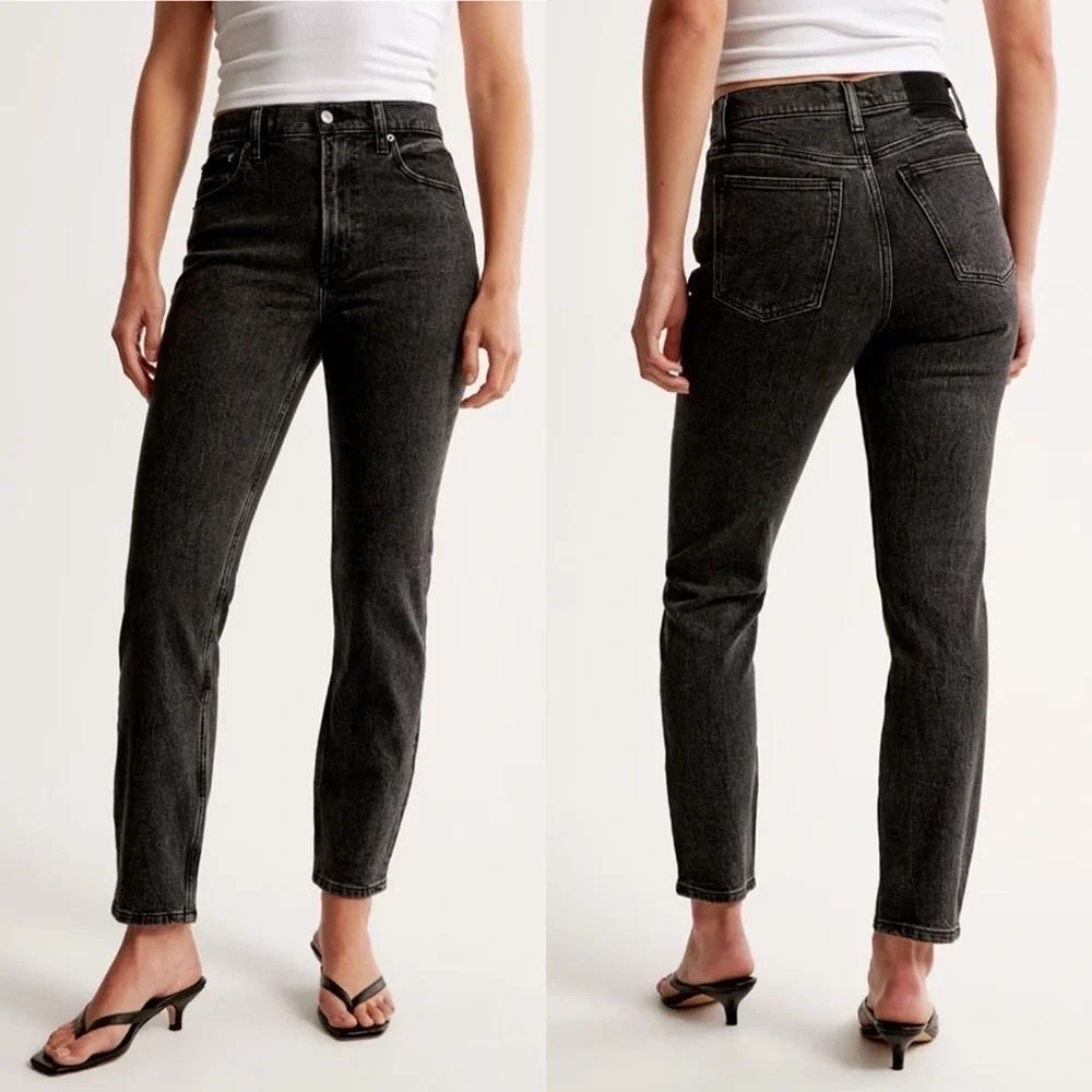 Abercrombie & Fitch The Mom High-Rise Crop Charcoal Black Jeans Size 31/12